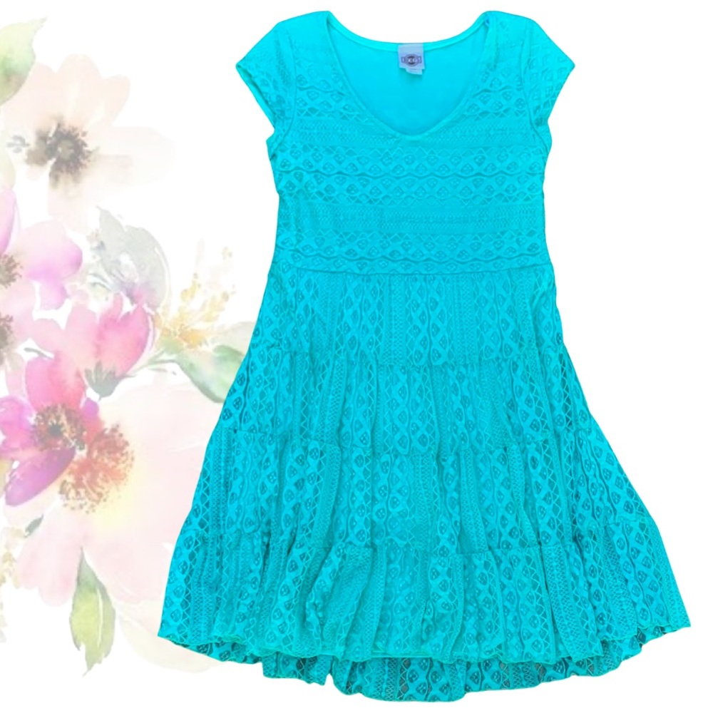 Rod’s Lined Lace Turquoise Midi Dress